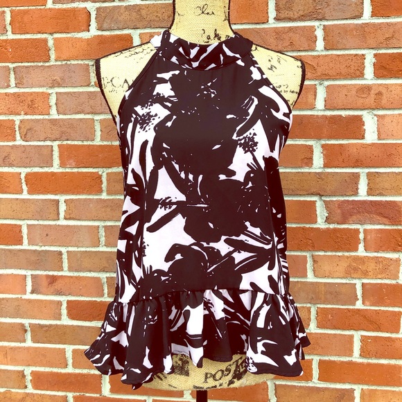 Eight Sixty Halter Neck Peplum Floral Print Top - Picture 1 of 7